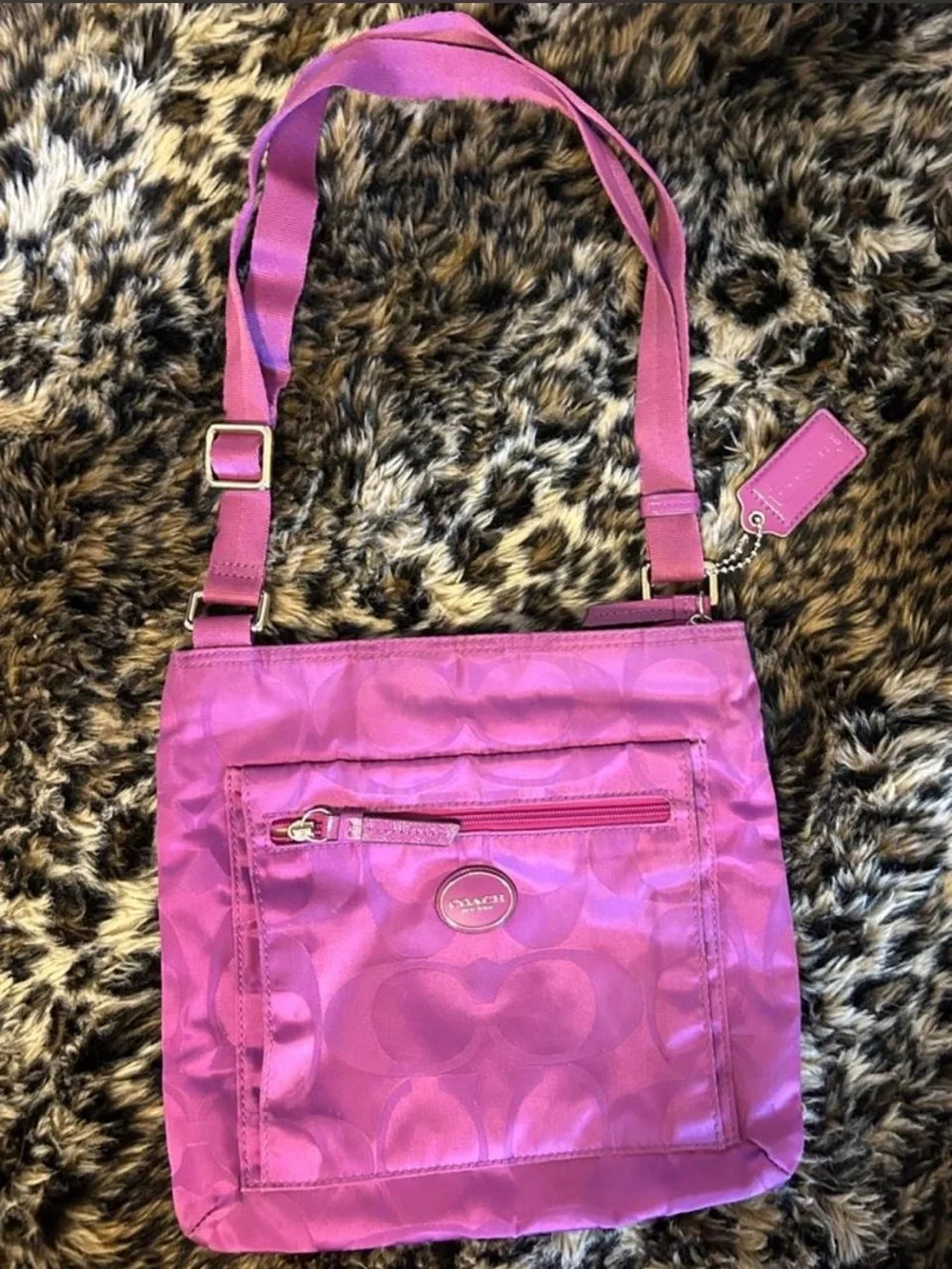 Coach dark Pink/bright purple   Signature Nylon Crossbody Bag